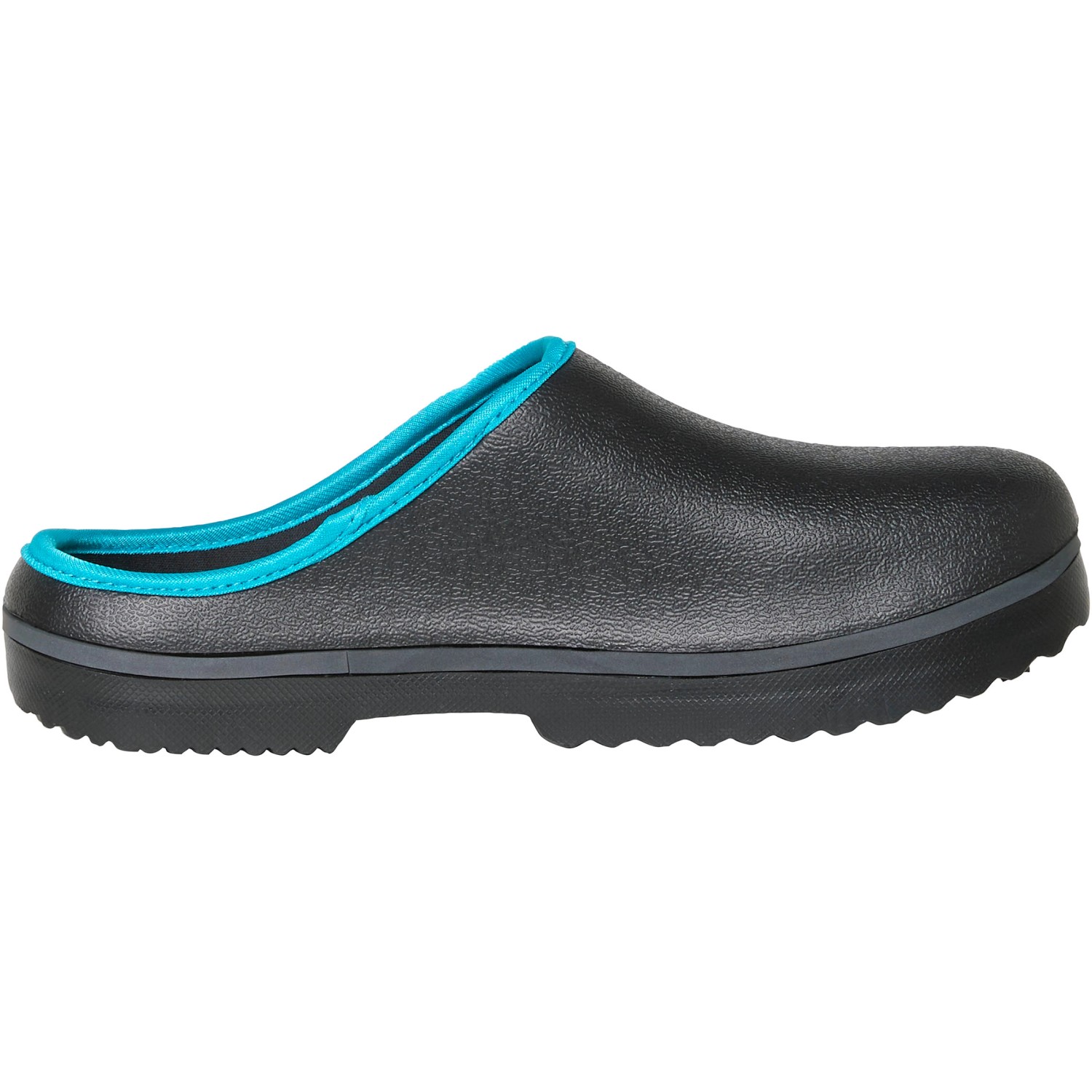 Schwarze Gardena Garten-Sandale Größe 38 mit blauem Rand, ideal für Gartenarbeit.