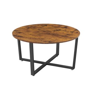 Vasagle Couchtisch, rund, braun-schwarz, mit Stahlbeinen. Ideal für Wohnzimmer.