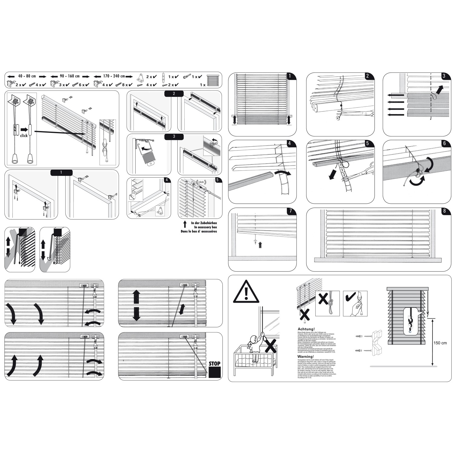 Montageanleitung für Gardinia Aluminium Jalousie 90x130 cm in Silber, Details zu Befestigung und Bedienung.