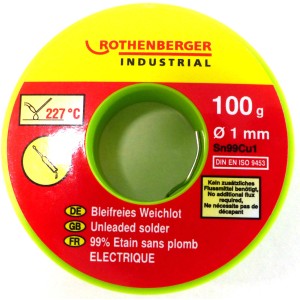 Rothenberger Weichlot bleifrei, 100g Rolle, Durchmesser 1mm, zum Löten ohne Flussmittel.