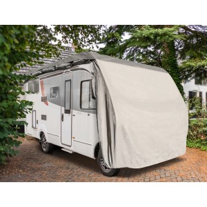 Wohnmobil-Schutzhülle (830x235x270 cm) in Beige schützt vor Witterung und Schmutz.