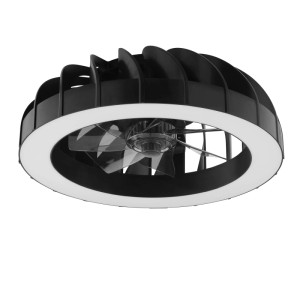 Schwarze LED-Deckenleuchte Fanora mit Ventilator, Ø 46 cm.