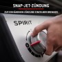 Detailaufnahme der Snap-Jet Zündung am Weber Gasgrill Spirit E-210. Hand bedient den Drehknopf.