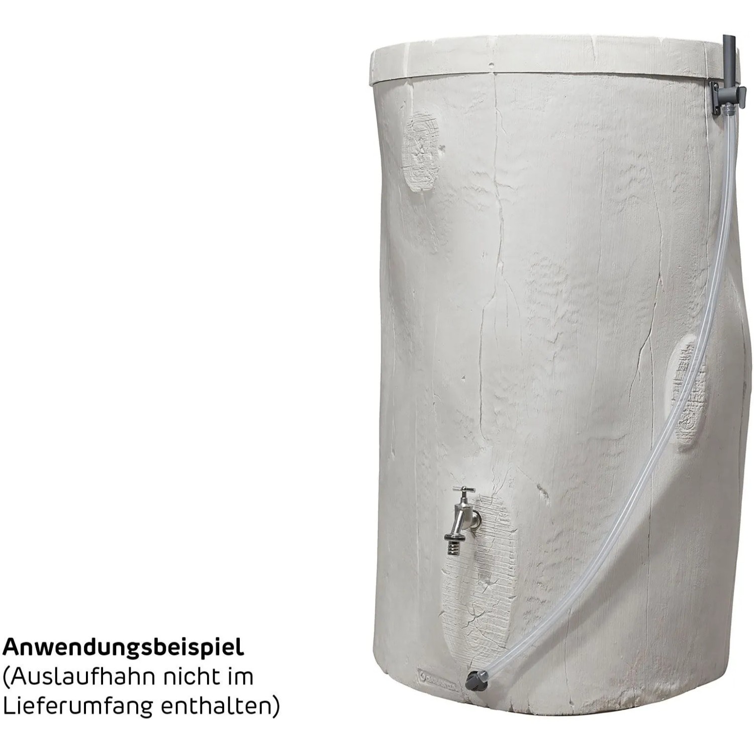 Garantia Regentonne Woodstock Baumstamm 400 l Greywood mit Wasserhahn und Schlauch.