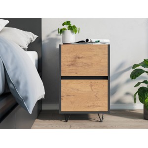 Posseik Nachttisch Industrial A mit 2 Schubladen, 40 cm, Grafit/Eiche Optik.