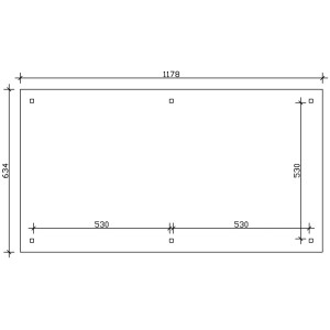 Skizze Carport Skan Holz Taunus, 1176x634 cm, Eiche Hell, mit Maßangaben.