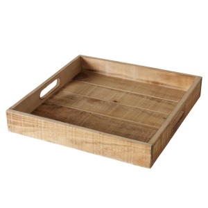 Boltze Tablett Mariam, 24x24 cm, Naturholz, quadratisch mit Griffen. Dekorative Holzfigur.