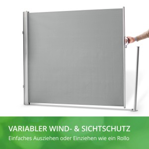 Leco Seitenmarkise, 180x300 cm, lichtgrau, als Sicht- und Windschutz für Terrasse oder Balkon.