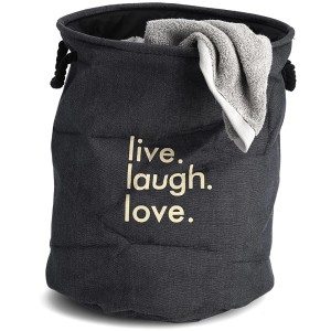 Jeansblauer Wäschesammler von Zeller Present mit Schriftzug, Ø 40x50 cm. Praktischer Wäschekorb für Bad oder Schlafzimmer.