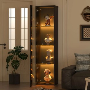 okwish Vitrine mit Glasböden LED-Beleuchtung Wohnzimmer 40x29x170cm Schwarz