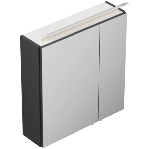 Posseik Spiegelschrank, 60 cm, Grafit, mit LED-Lampe und Glasböden.