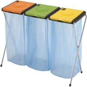 Gimi Müllsackständer Nature 3 für 3 Müllsäcke bis 130 l, mit farbigen Deckeln zur Mülltrennung.