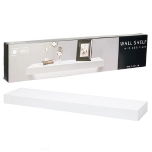 Weißes Wandregal mit LED-Beleuchtung, 60 cm breit, aus MDF. Inklusive Verpackung.