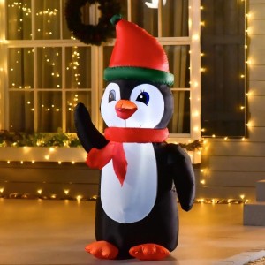 Aufblasbarer HOMCOM Weihnachts-Pinguin 1,6 m mit roter Mütze und Schal, leuchtet mit LED-Lichtern, Weihnachtsdekoration.