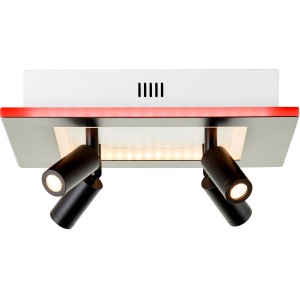 LED-Spotplatte Alfie, 4-flammig, weiß und schwarz. Deckenleuchte mit schwenkbaren Spots und RGB-Licht.