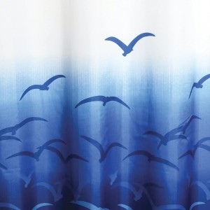 MSV Duschvorhang Möwen, blau-weiß, 180x200 cm. Dekorativer Textil Duschvorhang mit Möwen Motiv.