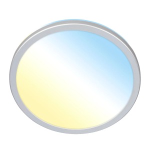 Flache, runde Briloner LED-Deckenleuchte Kada, chrom matt, mit einstellbarer Farbtemperatur.