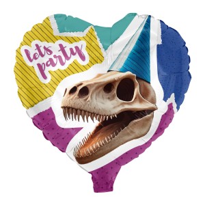 Party Factory Folienballon Dino Skelett Herz Bunt Ø 45 cm