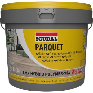 Grauer Eimer Soudal MS-Polymer Parkettklebstoff 73A, 15 kg.