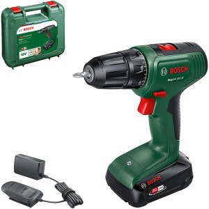 Bosch EasyDrill 18V-38 Akku-Bohrschrauber mit Akku, Ladegerät und Koffer.