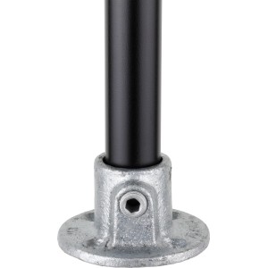 Fußplatte Rund, silber verzinkt, für Stahlrohr (Ø 2,7 cm) zum Möbelbau.