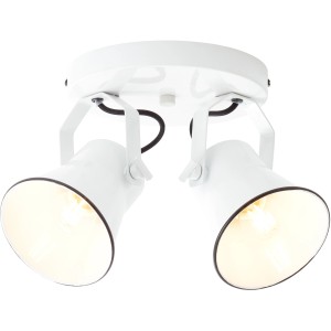 Weiße Brilliant Wand- und Deckenleuchte Croft mit zwei E27 Spots, 18 cm Durchmesser.