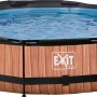 EXIT Wood Pool, braun, Ø 360 cm, mit Filterpumpe und Sonnensegel. Stahlrahmenpool im Holzdesign.
