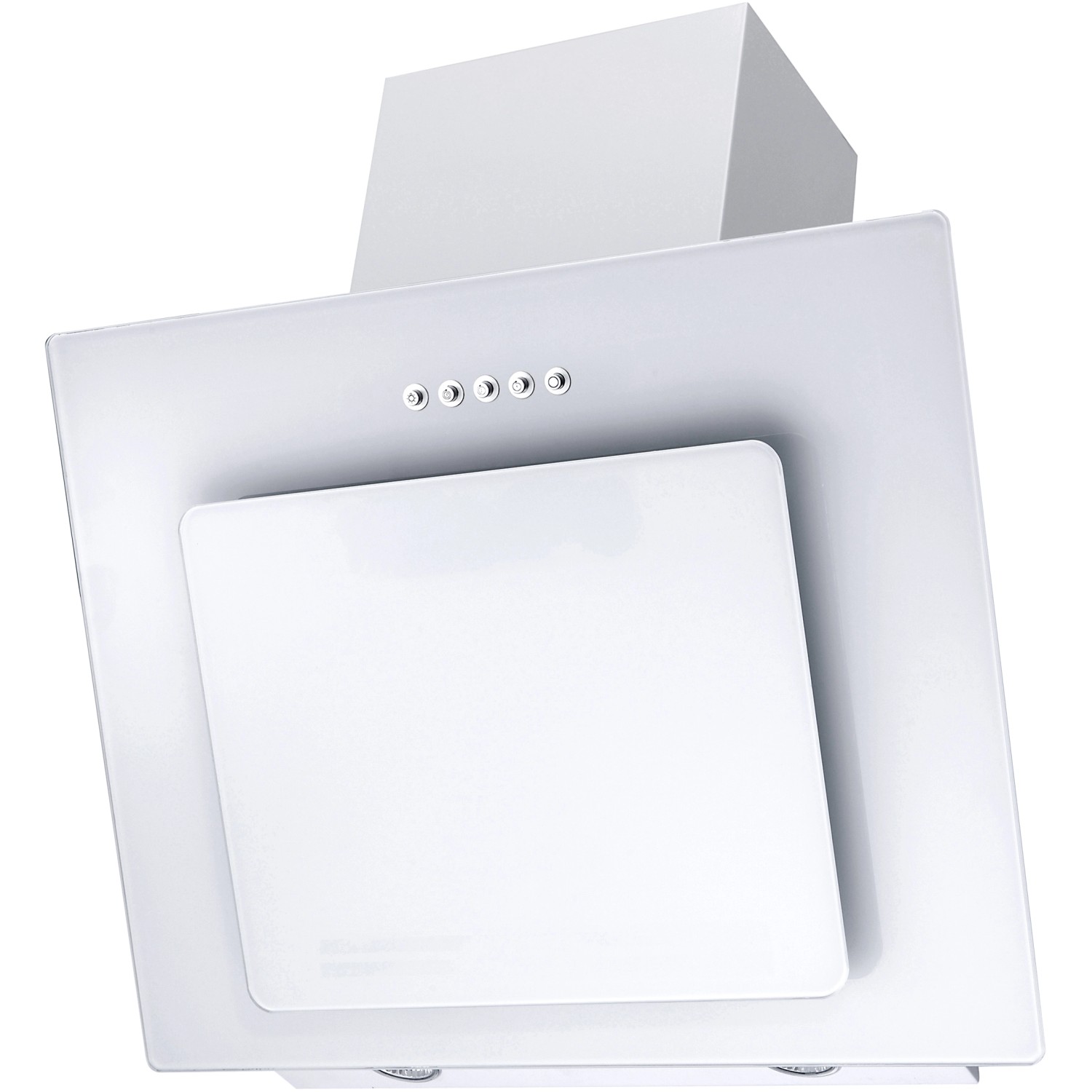 Weiße Respekta Schräghaube Leila für die Winkelküche, Frontansicht.