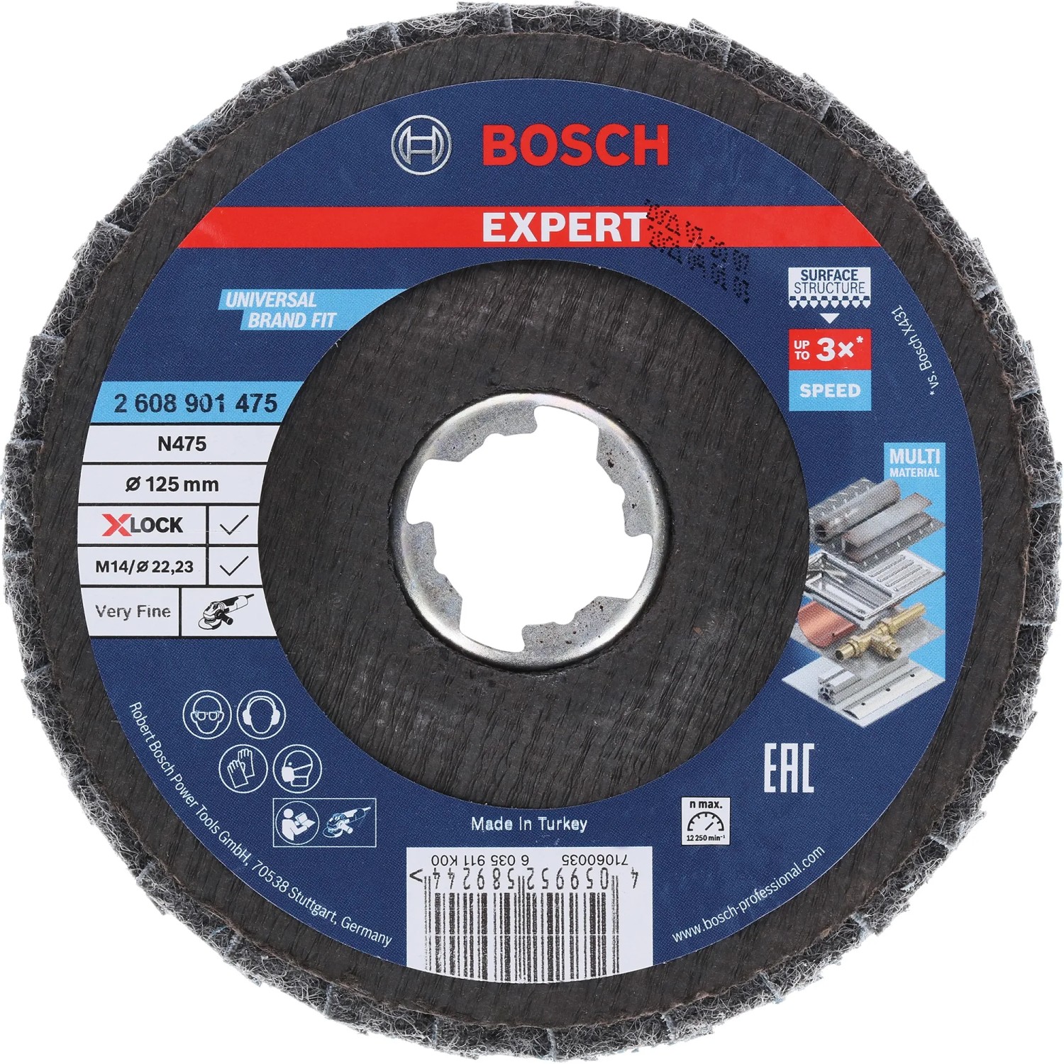 Bosch Expert Fächerschleifscheibe N475, fein, Ø 125mm, für Winkelschleifer. Zum Veredeln von Metalloberflächen.