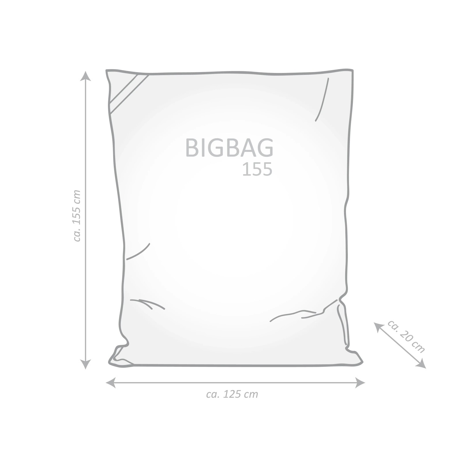 Abbildung des Sitting Point Sitzsack Big Bag Brava 300 l in Schwarz mit Maßangaben.