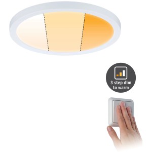 Weißes Einbaupanel Areo mit 3-Stufen-Dimmfunktion und Warmlicht, inklusive Schalter.