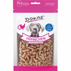 Dokas Hühnchen-Snack mit Reis & Sesam, 70g, für Hunde als Belohnung.