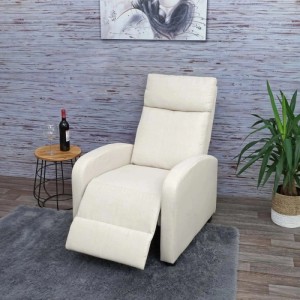 Cremefarbener MCW Relaxsessel F76 mit verstellbarer Rückenlehne und Fußstütze.