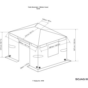 Technische Zeichnung: Sojag Winterabdeckung für Pavillon 365x488 cm, Zubehör für Lauben und Pavillons.