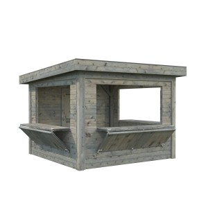 Palmako Marktstand Lenna Set, grau tauchgrundiert, 300x300 cm, mit Verkaufsklappen und Tür.