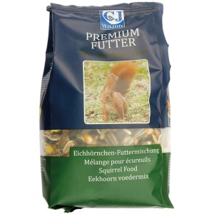Premium Eichhörnchenfutter, 600g Packung mit Eichhörnchen-Abbildung.