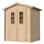 Timbela Holz-Gartenhaus M367C, beige-braun, 1,98 m², mit Doppeltür und Fenster.