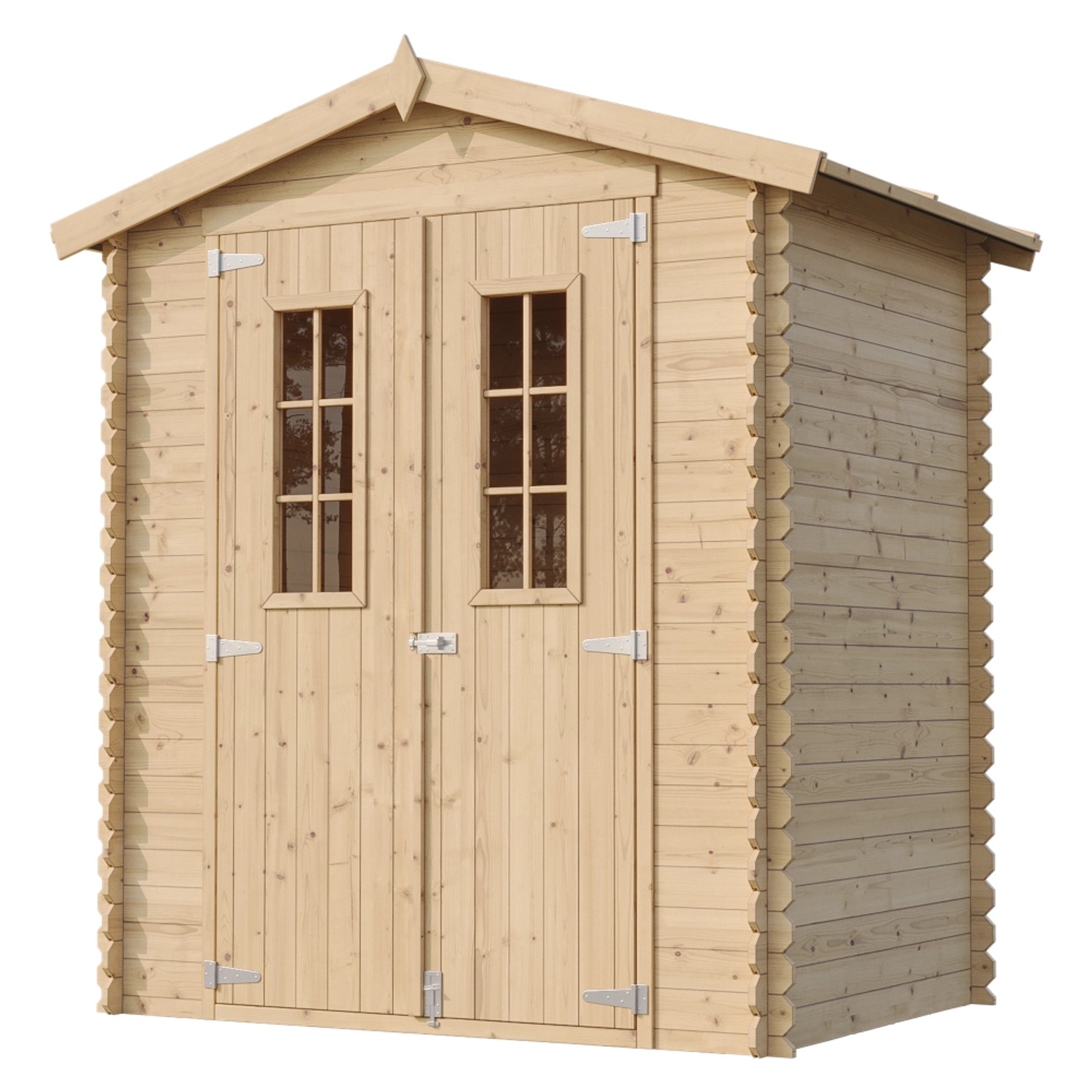 Timbela Holz-Gartenhaus M367C, beige-braun, 1,98 m², mit Doppeltür und Fenster.