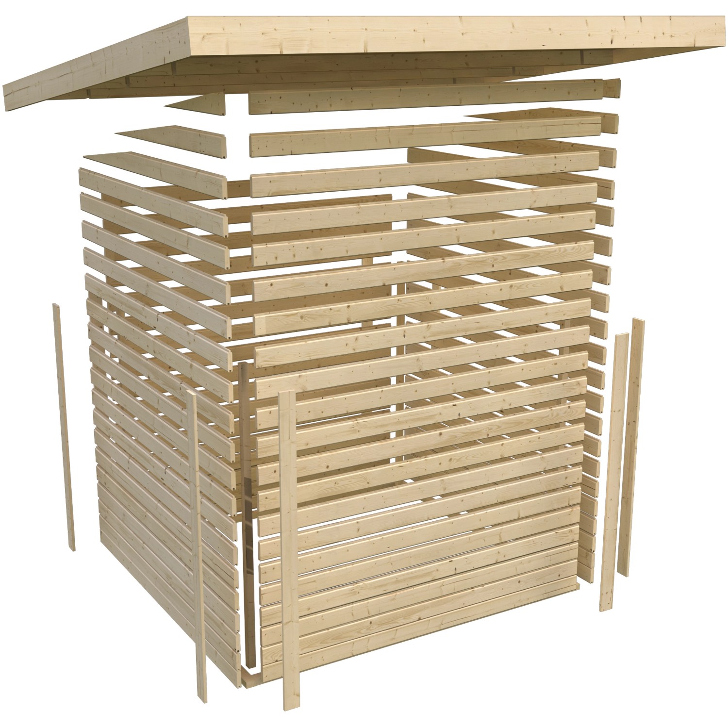 Karibu Holz-Gartenhaus Sitten, unbehandelt, Pultdach, 242x182 cm, im Aufbau.