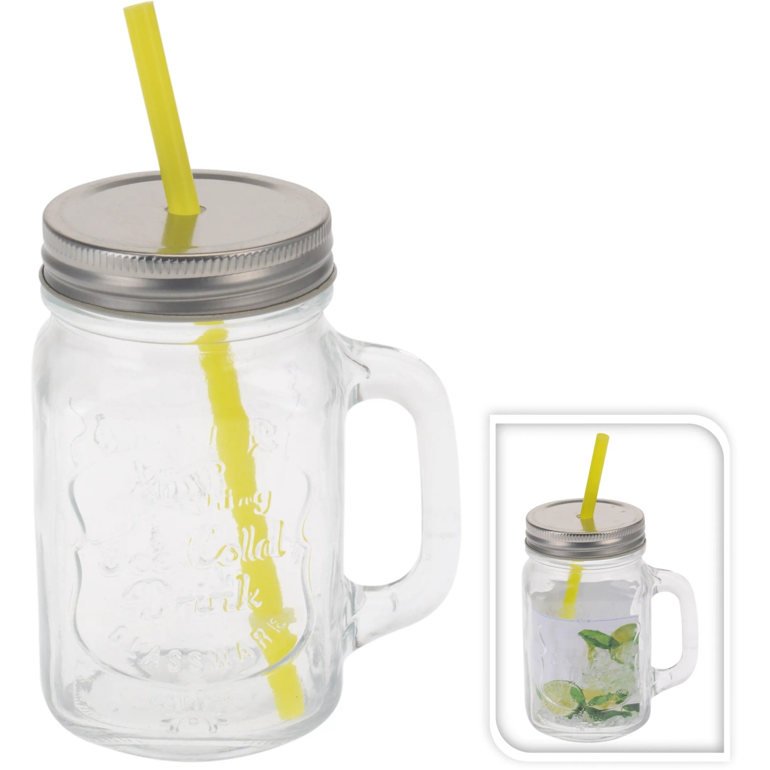 Glas mit Metalldeckel und Strohhalm 450 ml kaufen bei OBI