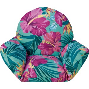 Sitzkissen für Hängesessel Palmwoods mit Hibiskus- und Palmenmuster.