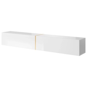 Selsey TV-Hängeboard Bisira 200 cm, weiß mit goldenem Einsatz. Modernes, hängendes TV-Möbel.