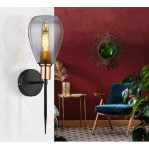 Globo Wandlampe Fanni 1-flammig Schwarz matt-Rauchfarben 150 x 480 mm