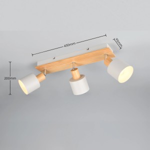 Trio Strahler Shanti, warm-grey, mit drei Spots und Holzelementen. Moderner Deckenspot für Wohnraum.