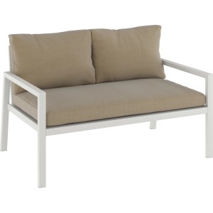 Sofa-Lounge-Set Noralee, 2-Sitzer, Alu weiß mit braunen Kissen. Gartenlounge Möbel für 4 Personen.