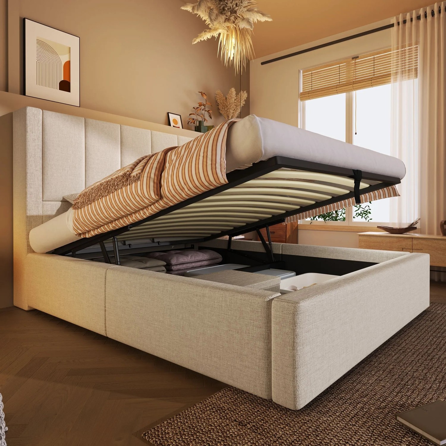okwish Polsterbett 90x200cm mit Becherhalter Kinderzimmer Beige ohne Matratze_6