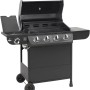 Schwarzer El Fuego Gasgrill Columbus mit 4 Brennern und Seitenbrenner. Grillwagen mit Ablageflächen und Rädern.