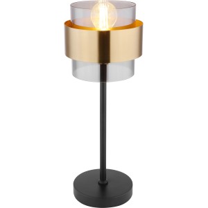 Globo Tischleuchte Milley, schwarz matt, mit Glas-Schirm und goldfarbenem Ring. Design-Tischlampe.