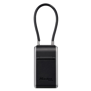 Master Lock Schlüsseltresor 5482EURD mit Kabelhalterung in Schwarz-Silbergrau.