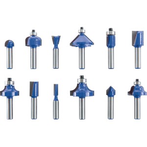 LUX Oberfräser-Set, 12-teilig, für Holzbearbeitung und Fräsen. Verschiedene Fräser mit 8 mm Schaft.